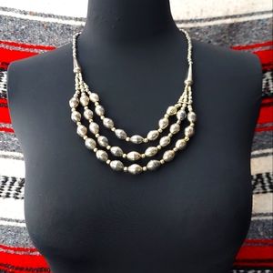 Navajo style silver beaded three tier necklace